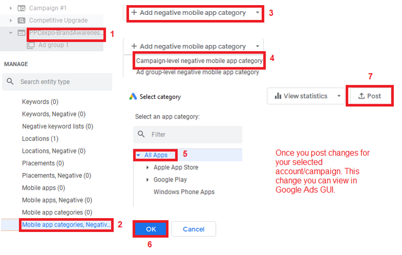 exclude categories using in display campaign