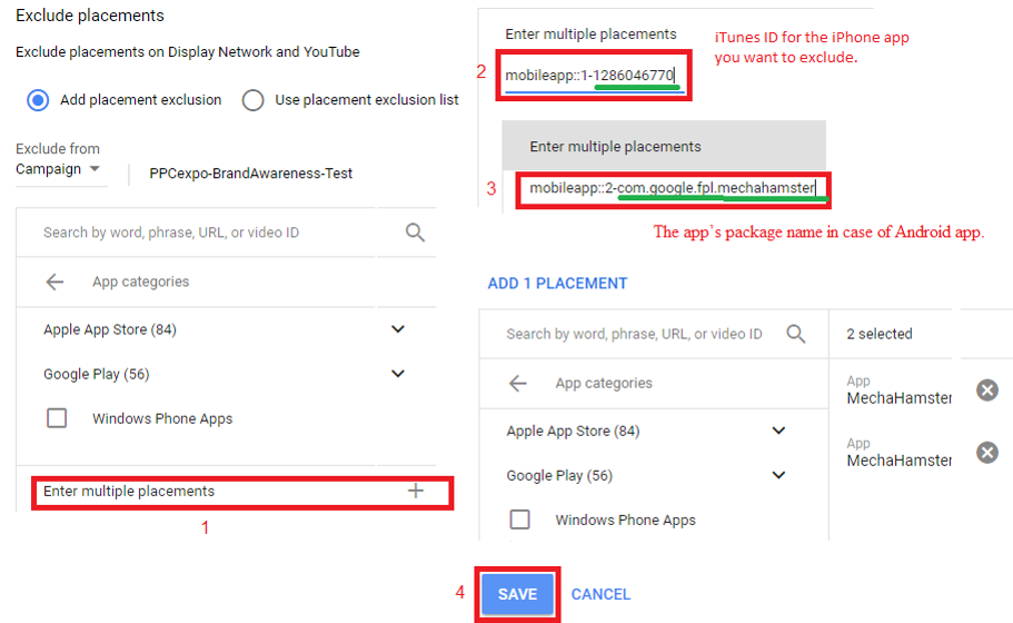 exclude categories using in display campaign