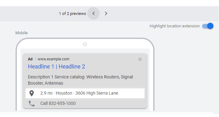 Google ads location extension