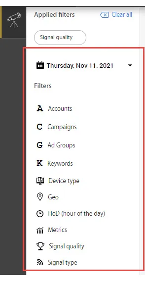 Keyword performance report