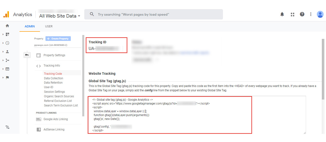 Google Analytics Tracking ID and Tracking code Example