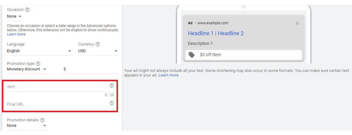 google ads promotion extensions