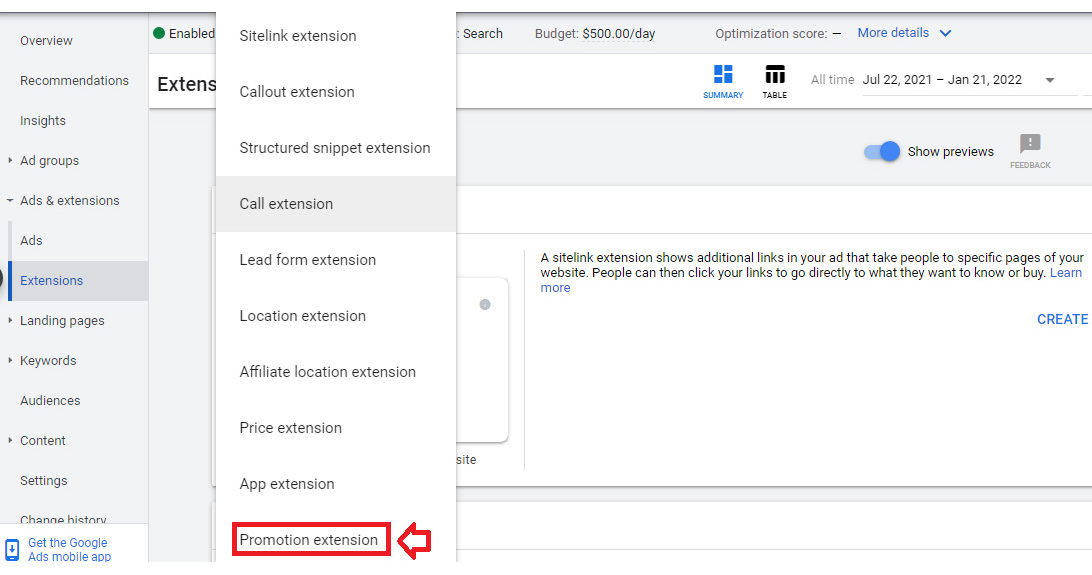 google ads promotion extensions