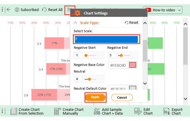 settings likert scale chart in excel