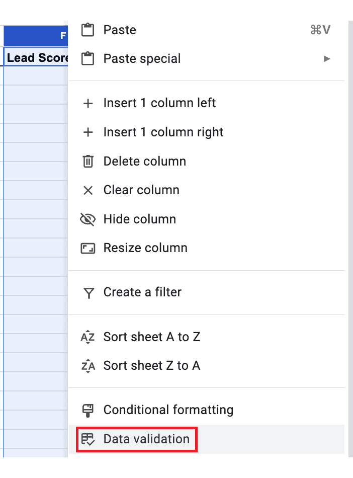 Data Validation in Google Sheets 1