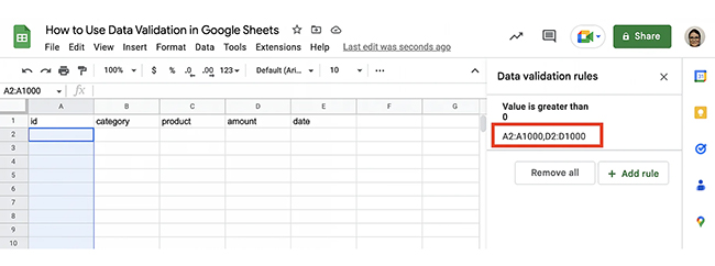 Data Validation in Google Sheets 10