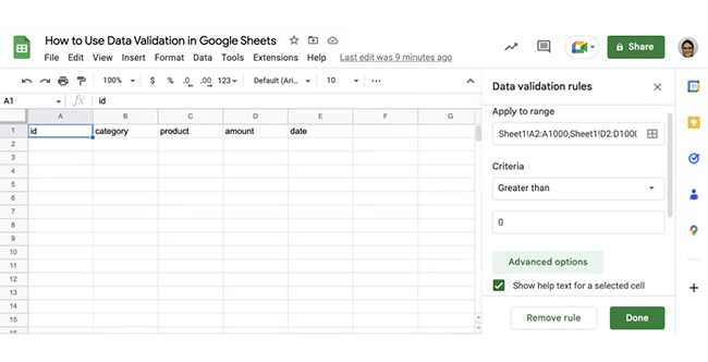 Data Validation in Google Sheets 12