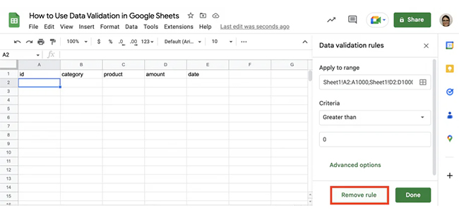 Data Validation in Google Sheets 13