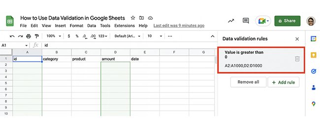 Data Validation in Google Sheets 14