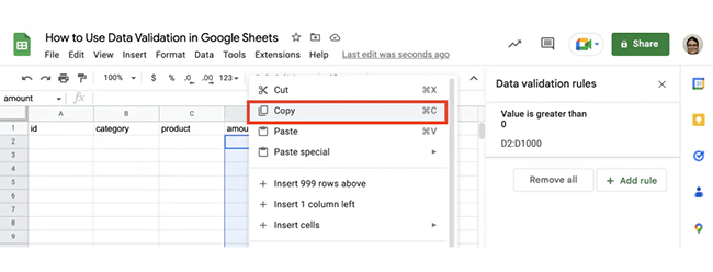 Data Validation in Google Sheets 8
