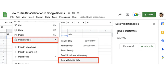 Data Validation in Google Sheets 9